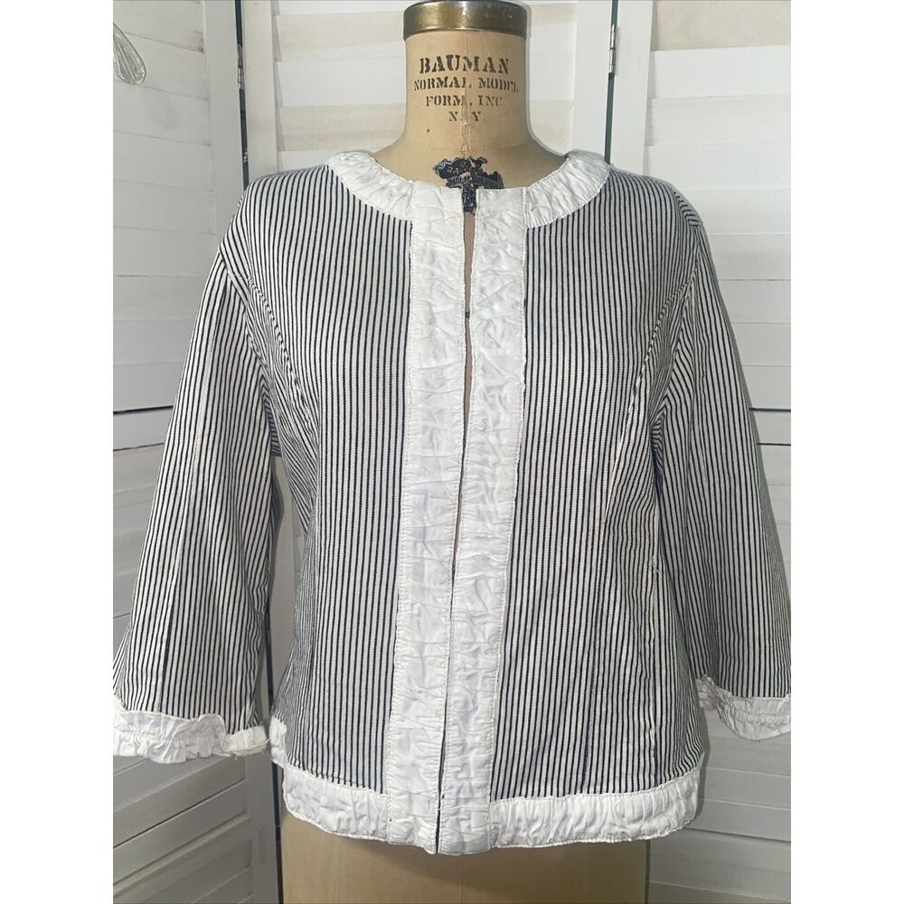 LAL Live A Little Women’s Jacket Black White Striped W/ White Trim Casual Large